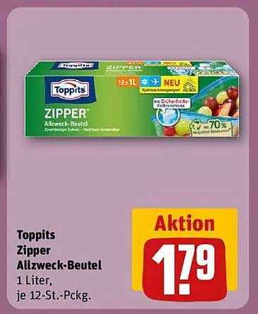 Toppits Zipper Allzweck-Beutel - 12-Stück-Packung zum Aktionspreis