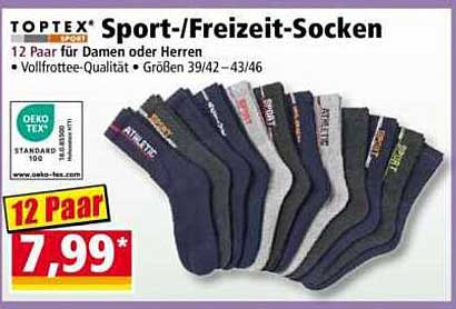TOPTEX Sport-/Freizeitsocken - 12 Paar für Damen oder Herren