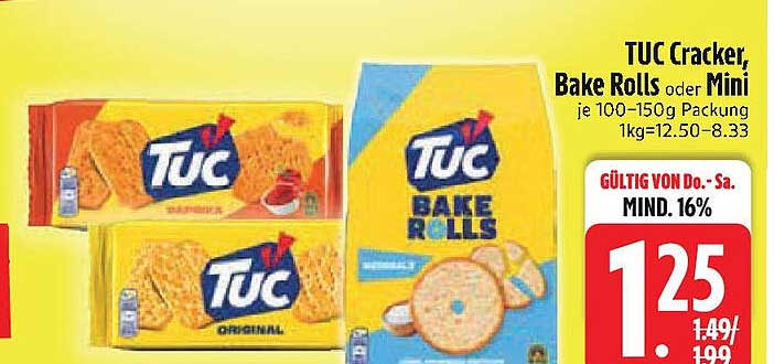 TUC Cracker, Bake Rolls oder Mini - 100-150g Packung