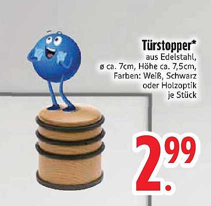 Türstopper aus Edelstahl, Ø ca. 7cm, Höhe ca. 7,5cm, Farben: Weiß, Schwarz oder Holzoptik je Stück