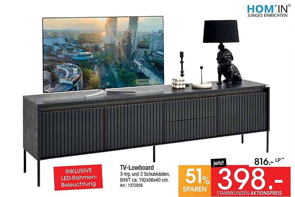 TV-Lowboard mit LED-Rahmen-Beleuchtung