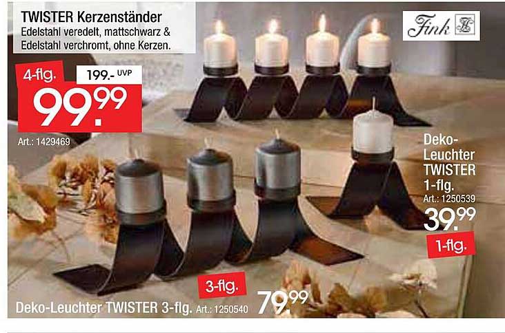 TWISTER Kerzenständer Edelstahl veredelt, matt schwarz & Edelstahl verchromt, ohne Kerzen.