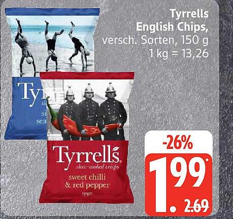Tyrrells English Chips, verschiedene Sorten, 150 g