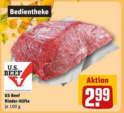 US Beef Rinder-Hüfte je 100 g - Aktion