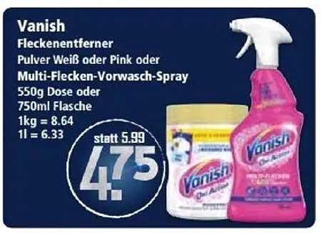 Vanish Fleckenentferner Pulver Weiß oder Pink oder Multi-Flecken-Vorwasch-Spray