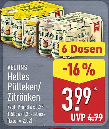 VELTINS Helles Pülleken/Zitrönken - 6 Dosen