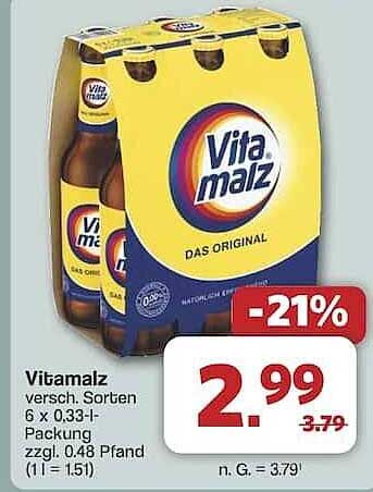 Vitamalz 6 x 0,33 l-Packung - jetzt zum Sparpreis!