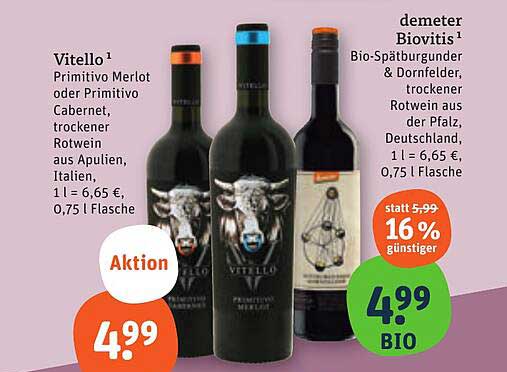Vitello Primitivo Merlot oder Primitivo Cabernet, trockener Rotwein aus Apulien, Italien