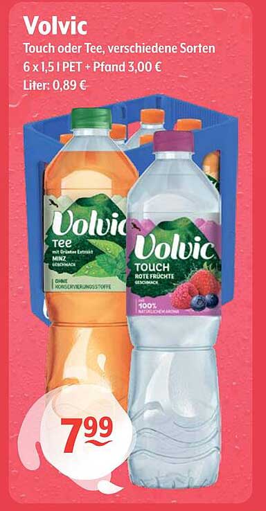 Volvic Touch oder Tee, verschiedene Sorten – 6 x 1,5 l PET + Pfand 3,00 €