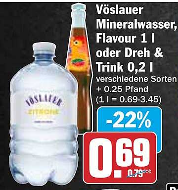 Vöslauer Mineralwasser, Flavour 1 l oder Dreh & Trink 0,2 l -22%
