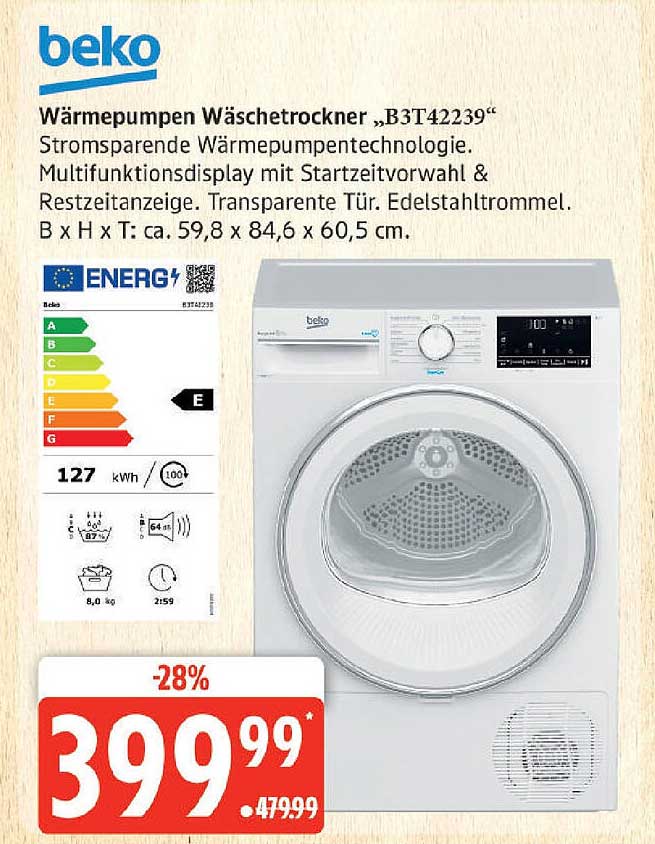 Wärmepumpen Wäschetrockner „B3T42239“