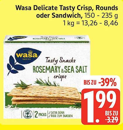Wasa Delicate Tasty Crisp, Rounds oder Sandwich, 150 - 235 g
