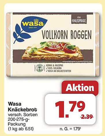 Wasa Knäckebrot Vollkorn Roggen, 200-275 g