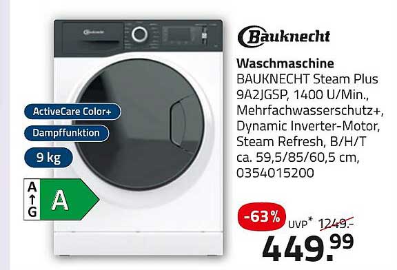 Waschmaschine BAUKNECHT Steam Plus 9A2JGSP