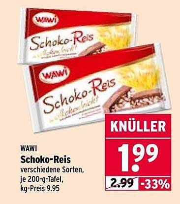 WAWI Schoko-Reis - verschiedene Sorten, je 200-g-Tafel