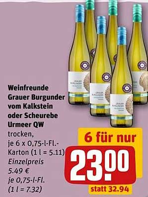 Weinfreunde Grauer Burgunder vom Kalkstein oder Scheurebe Urmeer QW trocken