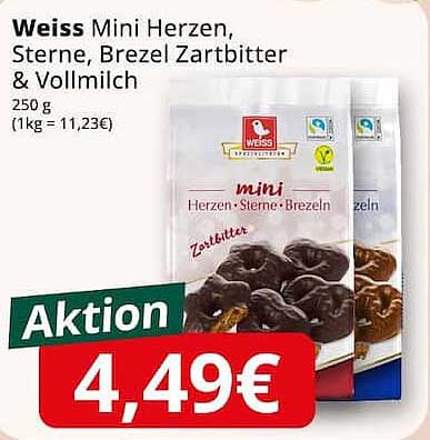 Weiss Mini Herzen, Sterne, Brezel Zartbitter & Vollmilch - 250 g