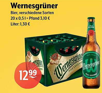 Wernesgrüner Bier, verschiedene Sorten 20 x 0,5l + Pfand 3,10 €