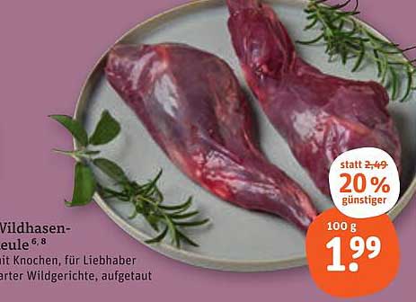 Wildhasenkeule mit Knochen, für Liebhaber feiner Wildgerichte, aufgetaut
