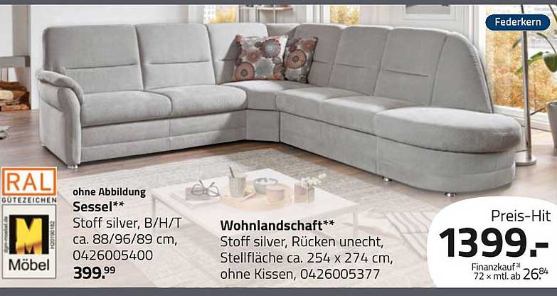 Wohnlandschaft Stoff silver - Preis-Hit!