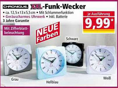 XXL-Funk-Wecker mit Zifferblattbeleuchtung in neuen Farben