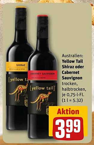 Yellow Tail Shiraz oder Cabernet Sauvignon, trocken, halbtrocken, je 0,75-l-Fl.
