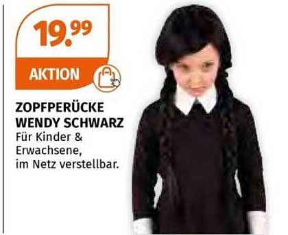 Zopfperücke Wendy Schwarz für Kinder & Erwachsene