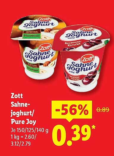 Zott Sahnejoghurt/Pure Joy 150 g, im Angebot von Lidl