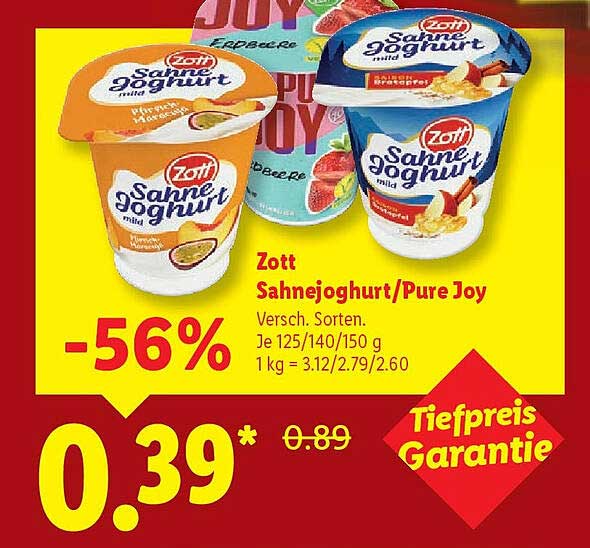 Zott Sahnejoghurt/Pure Joy – Verschiedene Sorten