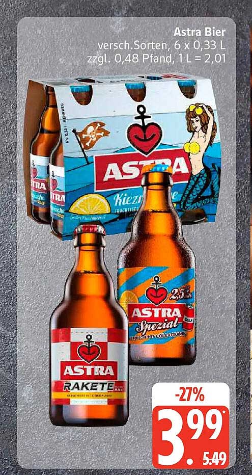 Astra Bier versch.Sorten, 6 x 0,33 L