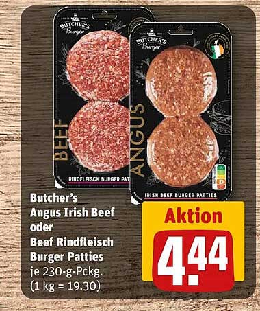 Butcher's Angus Irish Beef oder Beef Rindfleisch Burger Patties je 230-g-Pckg.