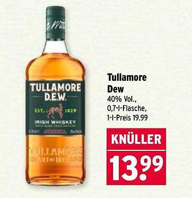 Tullamore Dew 40% Vol., 0,7-l-Flasche, 1-l-Preis 19.99