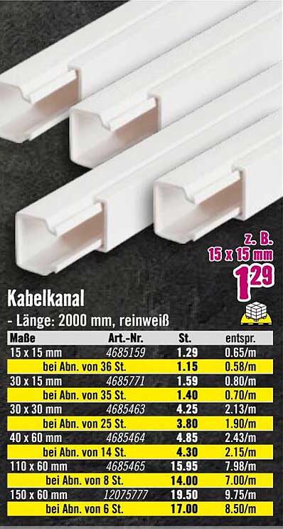 Kabelkanal - Länge: 2000 mm, reinweiß