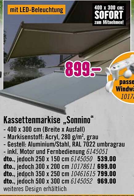 Kassettenmarkise „Sonnino“ mit LED-Beleuchtung