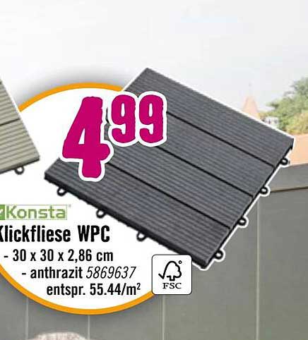 Klickfliese WPC - 30 x 30 x 2,86 cm - anthrazit