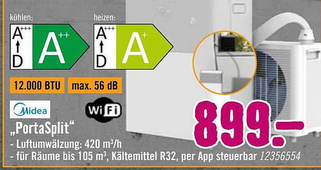 Midea "PortaSplit" Klimagerät – 12.000 BTU, WiFi-fähig