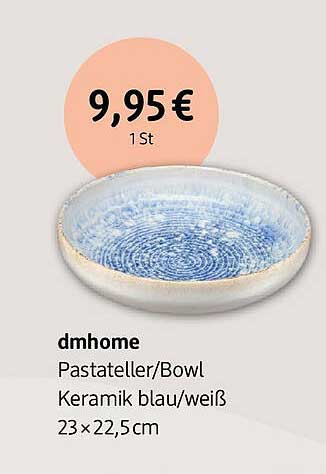 Pastateller/Bowl Keramik blau/weiß 23 x 22,5 cm