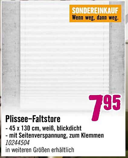 Plissee-Faltstore - 45 x 130 cm, weiß, blickdicht