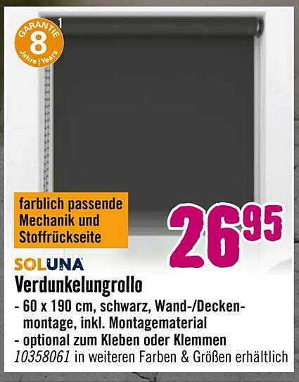 SOLUNA Verdunkelungsrollo 60 x 190 cm, schwarz