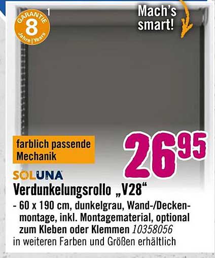 SOLUNA Verdunkelungsrollo „V28“ - 60 x 190 cm in dunkelgrau