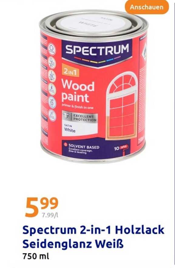 Spectrum 2-in-1 Holzlack Seidenglanz Weiß 750 ml
