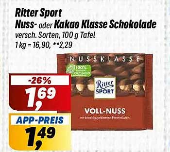 Ritter Sport Nuss- oder Kakao Klasse Schokolade