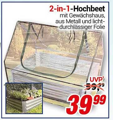 2-in-1-Hochbeet mit Gewächshaus, aus Metall und lichtdurchlässiger Folie