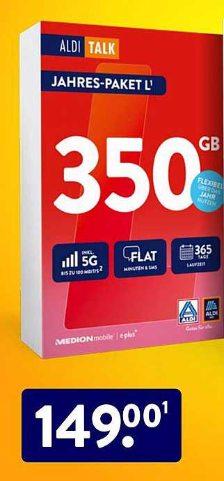 ALDI TALK Jahres-Paket L - 350 GB für 149,00 €