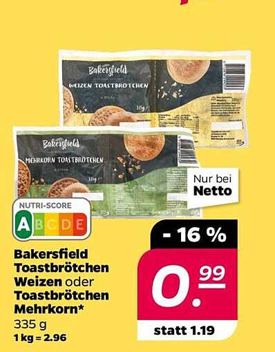 Bakersfield Toastbrötchen Weizen oder Toastbrötchen Mehrkorn 335 g