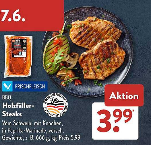 BBQ Holzfäller-Steaks vom Schwein, mit Knochen, in Paprika-Marinade