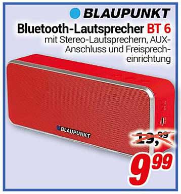 BLAUPUNKT Bluetooth-Lautsprecher BT 6 mit Stereo-Lautsprechern, AUX-Anschluss und Freisprecheinrichtung