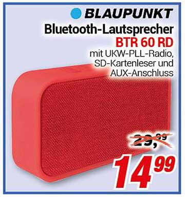 BLAUPUNKT Bluetooth-Lautsprecher BTR 60 RD mit UKW-PLL-Radio, SD-Kartenleser und AUX-Anschluss
