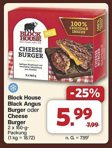 Block House Black Angus Burger oder Cheese Burger 2 x 160-g-Packung