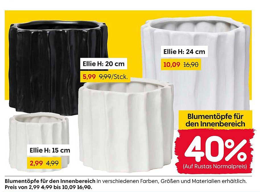 Blumentöpfe für den Innenbereich - 40% Rabatt auf Rustas Normalpreis